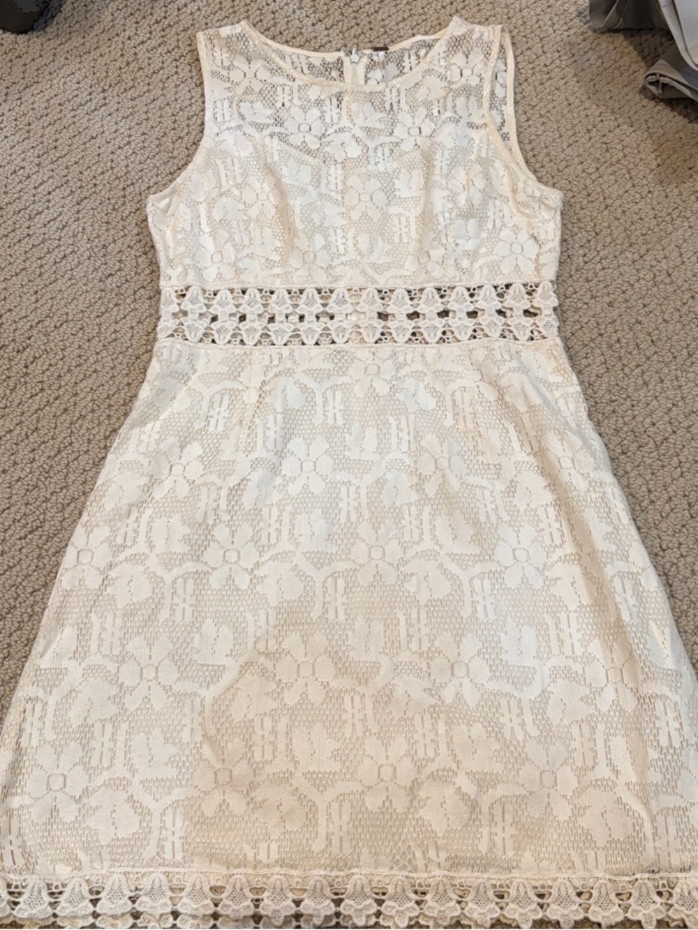 Free People Cream Lace Sleeveless Mini Dress